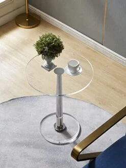 MEETLAKE Clear Acrylic Table With Cone Metal Pole (Large, Silver) … -Best Furniture Store 41NmkGZK7OL