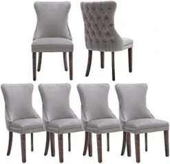KCC Velvet Dining Chairs Set Of 4, Tufted Upholstered Wingback High-end Dining Kitchen Chair With Nailhead Solid Wood Legs, Contemporary Nikki Collection Modern Style, Beige -Best Furniture Store 41NpOQQm35L. AC