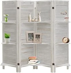 4 Panel Room Divider With Shelves 5.6ft.Tall Folding Privacy Screen Panels, Room Divider Wall, Divider For Room Separation, Room Divider Shelves,Place Small Items, Effectively Block Sight(White) -Best Furniture Store 41NsrY1oIL. AC