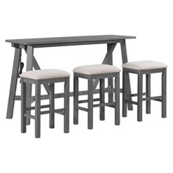 GLANZEND Multipurpose Set With 3 Upholstered Stools, Easy To Assemble, Table Weight Capacity 350 LBS, For Living, Guest Room, Home Bar, Kitchen, Gray -Best Furniture Store 41NtF1VpC4L
