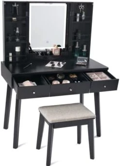 Anity Desk With Lighted Mirror, Makeup Vanity With Lights, White Vanity Set With 10 LED Bulbs & Adjustable Brightness, Dressing Table With Makeup Cabinet 3 Drawers For Women FST14W 11 Anity Desk With Lighted Mirror, Makeup Vanity With Lights, White Vanity Set With 10 LED Bulbs & Adjustable Brightness, Dressing Table With Makeup Cabinet 3 Drawers For Women FST14W -Best Furniture Store 41NvrSR7NSL. AC