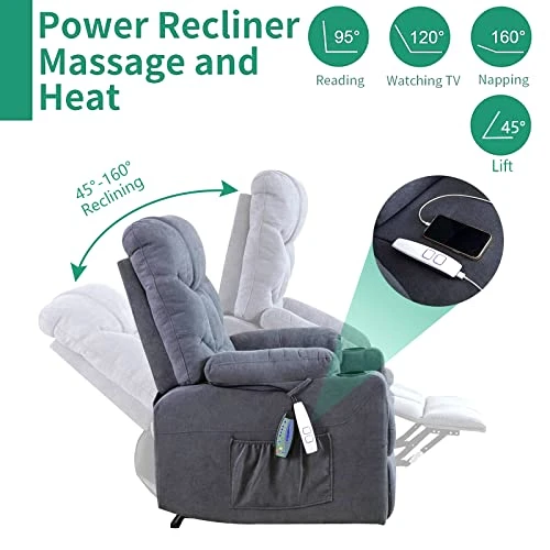 OBBOLLY Power Lift Recliner Chair For Elderly, Massage Chair Recliner With Heat, Linen Fabric Lazy Sofa Chairs With Cup Holders, USB, Side Pockets For Living Room 4 OBBOLLY Power Lift Recliner Chair For Elderly, Massage Chair Recliner With Heat, Linen Fabric Lazy Sofa Chairs With Cup Holders, USB, Side Pockets For Living Room - Image 4