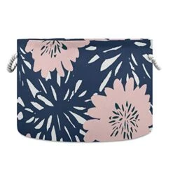 ALAZA Round Storage Basket Bin Abstract Pink Flowers Collapsible Waterproof Laundry Hamper Baby Nursery Basket Organizer With Handles For Bedroom Closet Toys Gifts