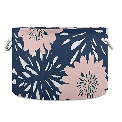 ALAZA Round Storage Basket Bin Abstract Pink Flowers Collapsible Waterproof Laundry Hamper Baby Nursery Basket Organizer With Handles For Bedroom Closet Toys Gifts 1 ALAZA Round Storage Basket Bin Abstract Pink Flowers Collapsible Waterproof Laundry Hamper Baby Nursery Basket Organizer With Handles For Bedroom Closet Toys Gifts