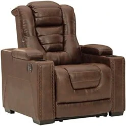 Signature Design By Ashley Owner's Box Faux Leather Power Reclining Sofa With Adjustable Headrest, Brown -Best Furniture Store 41O4Y6AyATS. AC