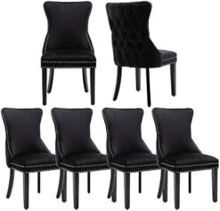 KCC Velvet Dining Chairs Set Of 4, Tufted Upholstered Wingback High-end Dining Kitchen Chair With Nailhead Solid Wood Legs, Contemporary Nikki Collection Modern Style, Beige -Best Furniture Store 41O7roZnzL. AC