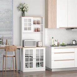 QUUL Kitchen Buffet, Pantry With 3 Cabinets, 2 Shelves And Large Countertop, Tall White Cabinet -Best Furniture Store 41OCjfzP2tL 1