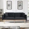 QHITTY Velvet Couch, Accent Sofa Couch Sleeper Loveseat Sofa Bed With Rose Gold Metal Feet And 2 Pillows For Living Room, Office (Black)