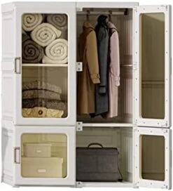 Portable Closet Clothes Wardrobe Plastic Bedroom Armoire Depth Cube Storage Organizer With Hanging Rod And Doors 4-15 Cubes White（15 Grids, 11 Doors, 2 Hangers(w15-d11-h2) -Best Furniture Store 41OMGJFLt1L. AC