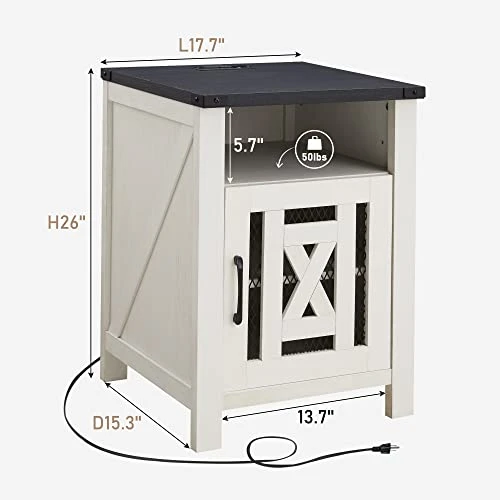 JXQTLINGMU End Table With Charging Station, Beside Table With Stroage Cabinet And Open Storage For Livingroom, White 2 JXQTLINGMU End Table With Charging Station, Beside Table With Stroage Cabinet And Open Storage For Livingroom, White - Image 2