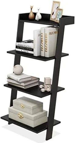 LOKO 4-Tier Ladder Shelf, 43” Tall Wooden Leaning Bookshelf Display Rack, Modern Ladder Bookshelf With Anti-Tipping Device And Top Raised Edge For Living Room, Study, Balcony (White) 14 LOKO 4-Tier Ladder Shelf, 43” Tall Wooden Leaning Bookshelf Display Rack, Modern Ladder Bookshelf With Anti-Tipping Device And Top Raised Edge For Living Room, Study, Balcony (White) -Best Furniture Store 41OPehWrHZL. AC