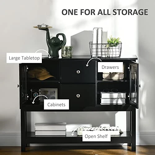 HOMCOM Coffee Bar Cabinet, Sideboard Buffet Cabinet, Kitchen Cabinet With Storage Drawers And Glass Door For Living Room, Entryway, Black 3 HOMCOM Coffee Bar Cabinet, Sideboard Buffet Cabinet, Kitchen Cabinet With Storage Drawers And Glass Door For Living Room, Entryway, Black - Image 3