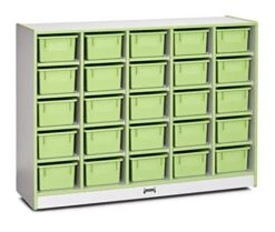 Jonti-Craft Rainbow Accents 0426JCWW130 25 Cubbie-Tray Mobile Storage - With Trays - Key Lime Green