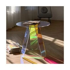 Nordic Acrylic Rainbow Colors End Tables, Round Lucite Modern Simple Colorful Chic Accent Desk,for Living Room Bedroom Hotel Outdoor (Color : Colorful, Size : 45 * 47cm)