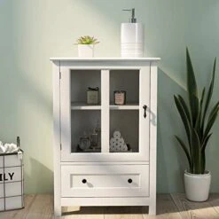 RASOO Kicthen Storage Cabinet White Modern Glass Door With Shelf And Drawer Sideboard Buffet Cabinet Entryway Cabinet, 22.05" X 14.37" X 31.7"H -Best Furniture Store 41OcFTYXxjL. AC