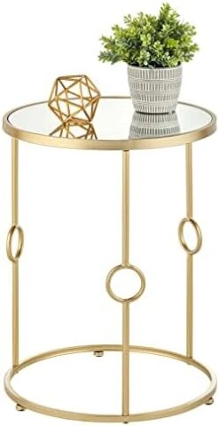 MDesign Round Metal Side/End Table With Decorative Legs, In-Lay Top, Home Decor Accent Furniture For Living Room, Bedroom - Brass/Clear Glass -Best Furniture Store 41Ocpwjas5L. AC