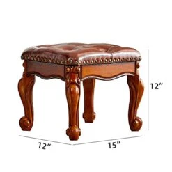 LEILISI Small Footstool Brown Leather Ottoman, Vintage Carved Upholstered Footrest, Rubber Wooden Foot Rest Stool Sofa Stool (Red-Brown) 10 LEILISI Small Footstool Brown Leather Ottoman, Vintage Carved Upholstered Footrest, Rubber Wooden Foot Rest Stool Sofa Stool (Red-Brown) -Best Furniture Store 41OihnG4syL