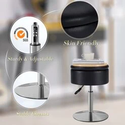 Leather Storage Ottoman Vanity Stool, 18" To 23" Height Adjustable Foot Stool Upholstered Round Footrest Coffee Table Top Cover, Modern Accent Stools,360° Swivel Makeup Stool For Living Room Bedroom -Best Furniture Store 41OkWCmAaZL