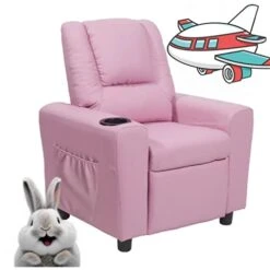 Laidbksit Kids Recliner Chair,Toddler Recliner For 0-5 Years Old,Kids Recliner Chair With Cup Holder And Side Pocket For Childs,Mini Recliner Chair Suitable For Kid's Bedroom -Pink Kids Recliner