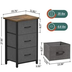Nightstand With 3 Drawer Dresser, Small Dresser For Bedroom Storage Drawers Tower, Bedside Furniture Fabric Dressers & Chests Of Drawers Organizer Unit For Closet Hallway Office College Dorm