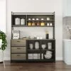AIEGLE Large Kitchen Hutch Storage Cabinet, Pantry Cabinets With Hutch, Metal Frame Cupboard With Mesh Door, Drawer & Microwave Shelf, Freestanding Kitchen Storage, Rustic (59" W X 15.7" D X 68.5" H)