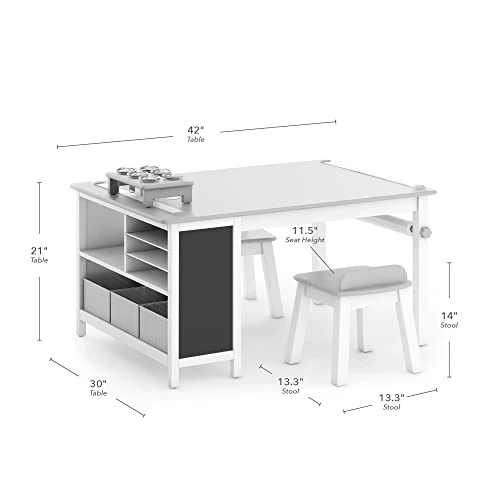 MARTHA STEWART Kids' Jr. Art Center With Stools And Bins - Creamy White: Storage Bins, Paper Roller, And Paint Cups, Toddlers Work Station - Children's Wooden Learning Furniture 2 MARTHA STEWART Kids' Jr. Art Center With Stools And Bins - Creamy White: Storage Bins, Paper Roller, And Paint Cups, Toddlers Work Station - Children's Wooden Learning Furniture - Image 2