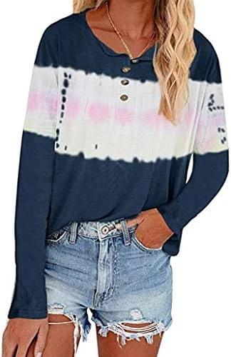 Meikosks Scoop Neck-Henley Shirts Women's Casual Long Sleeve Plus Size Tops Tie-Dye Button Blouses 6 Meikosks Scoop Neck-Henley Shirts Women's Casual Long Sleeve Plus Size Tops Tie-Dye Button Blouses - Image 6