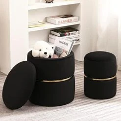 Furnimart Round Bronzing Velvet Storage Ottoman,Vanity Stool Chair,Upholstered Foot Rest Stool With Gold Plating Band For Living Room Or Bedroom,Pack Of 2 -Best Furniture Store 41PKU5KFEL. AC