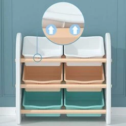MengK Wooden Kids' Toy Storage Organizer With 6 Plastic Bins,White Color 13 MengK Wooden Kids' Toy Storage Organizer With 6 Plastic Bins,White Color -Best Furniture Store 41PUn3wtjtL