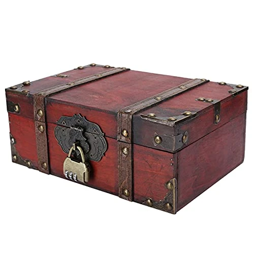 Treasure Chest Locking Treasure Chest Vintage Wooden Storage Box Decorative Treasure Jewelry Chest With Lock Home Decoration(6282 2301Gk10 Rouge Verrou) (6282-2301GK10-Retro Desktop Storage) 2 Treasure Chest Locking Treasure Chest Vintage Wooden Storage Box Decorative Treasure Jewelry Chest With Lock Home Decoration(6282 2301Gk10 Rouge Verrou) (6282-2301GK10-Retro Desktop Storage) - Image 2