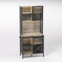 QNICE 71" LED Lights Industrial Bar Cabinet/Dining Room Hutch With Sliding Barn Door/Freestanding Liquor Pantry With Wine Rack/Rustic Oak 8 QNICE 71" LED Lights Industrial Bar Cabinet/Dining Room Hutch With Sliding Barn Door/Freestanding Liquor Pantry With Wine Rack/Rustic Oak -Best Furniture Store 41PZnfTAIGL