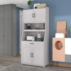 LUMISOL 71” Pantry Cabinet Freestanding Buffet Cabinet With Hutch Tall Kitchen Sideboard Buffet Cupboard With 4 Doors And Drawer (White) -Best Furniture Store 41PcArWaOaL. AC