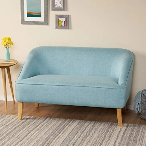 Christopher Knight Home Justus Mid-Century Modern Fabric Loveseat, Light Blue / Natural 2 Christopher Knight Home Justus Mid-Century Modern Fabric Loveseat, Light Blue / Natural - Image 2