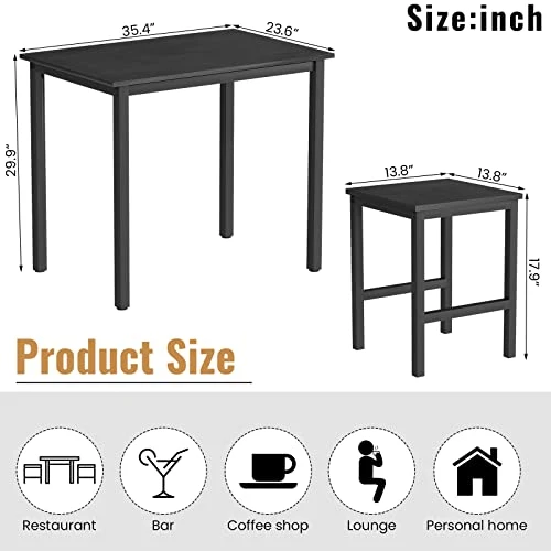 Lamerge Small Kitchen Table Set For 2, Industrial Dining Breakfast Table And 2 Stools, 3 Pieces Dining Table Set For Dining Room, Living Room, Apartment, Small Space (Black) 5 Lamerge Small Kitchen Table Set For 2, Industrial Dining Breakfast Table And 2 Stools, 3 Pieces Dining Table Set For Dining Room, Living Room, Apartment, Small Space (Black) - Image 5