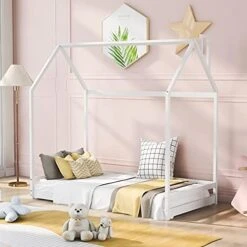 Merax House Bed Frame Floor Bed For Kids And Toddler. Wood Twin Bed Frame For Boys And Girls, House Shaped, Twin And Full -Best Furniture Store 41Pnr EoJL. AC