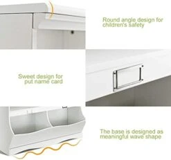 Costzon Toy Organizers And Storage With Footboard, Wooden 4-Cubby Kids Book Shelf And Toys Bin, Multifunctional Modern Toy Cabinet Bookcase For Playroom, Bedroom, Nursery, Hallway (White) -Best Furniture Store 41PtodPUDrL