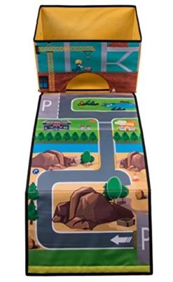 Clever Creations Collapsible Toy Storage Organizer And Play Mat For Kids - Perfect Toy Chest For Organizing Books, Toys, Games, And More - Construction Site Theme
