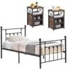 Twin Bed Frame And Versatile Nightstands Set Of 2, Platform With Headboard,Night Stands Side End Tables With Storage Drawers For Bedroom, Living Room, Easy Assemble, Black+Brown