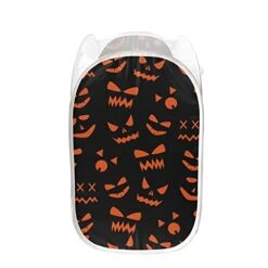 Frestree Pop-up Laundry Hamper - Halloween Decoration Pumpkin Ghost Print Laundry Basket Easy To Open Baby Nursery Hamper Bedroom Bathroom Clothes Washing Bin Lightweight Travel Basket Large Bag