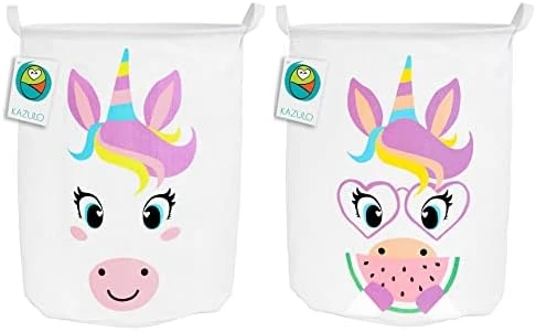 KAZULO Unicorn Hamper Set, Large Round Unicorn Laundry Basket, Kids Laundry Basket Set, Kids Hamper, Toy Storage, 2 Bin (Watermelon Unicorn Bundle) 9 KAZULO Unicorn Hamper Set, Large Round Unicorn Laundry Basket, Kids Laundry Basket Set, Kids Hamper, Toy Storage, 2 Bin (Watermelon Unicorn Bundle) - Image 9