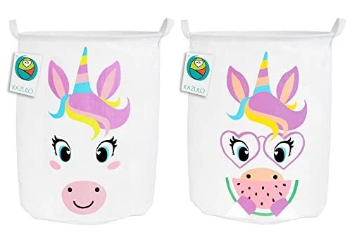 KAZULO Unicorn Hamper Set, Large Round Unicorn Laundry Basket, Kids Laundry Basket Set, Kids Hamper, Toy Storage, 2 Bin (Watermelon Unicorn Bundle) 1 KAZULO Unicorn Hamper Set, Large Round Unicorn Laundry Basket, Kids Laundry Basket Set, Kids Hamper, Toy Storage, 2 Bin (Watermelon Unicorn Bundle)