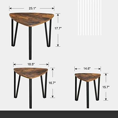 VASAGLE Industrial Nesting Coffee Table, Set Of 3 End Tables For Living Room, Stacking Side Tables, Easy Assembly, Wood Look Accent Furniture With Metal Frame, Rustic Brown And Black ULNT13X 3 VASAGLE Industrial Nesting Coffee Table, Set Of 3 End Tables For Living Room, Stacking Side Tables, Easy Assembly, Wood Look Accent Furniture With Metal Frame, Rustic Brown And Black ULNT13X - Image 3