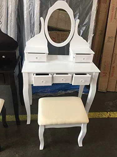 Wood Make-Up Vanity Table Set (White) 5 Wood Make-Up Vanity Table Set (White) - Image 5