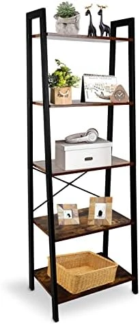 Babion 5-Tier Ladder Shelf, Bookcase Ladder Shelf, Bookshelf Wood Ladder Shelves With Metal Frame, Freestanding Storage Shelves For Home Office Garden (Vintage Color) 5 Babion 5-Tier Ladder Shelf, Bookcase Ladder Shelf, Bookshelf Wood Ladder Shelves With Metal Frame, Freestanding Storage Shelves For Home Office Garden (Vintage Color) - Image 5