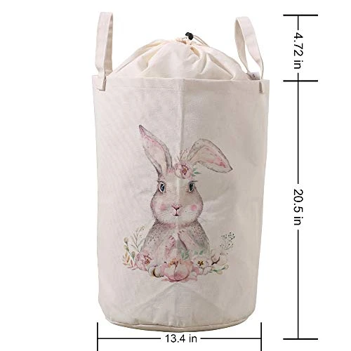 LifeCustomize Large Laundry Basket Hamper Floral Rabbit Bunny Collapsible Drawstring Round Clothing Storage Baskets Nursery Baby Toy Organizer 2 LifeCustomize Large Laundry Basket Hamper Floral Rabbit Bunny Collapsible Drawstring Round Clothing Storage Baskets Nursery Baby Toy Organizer - Image 2