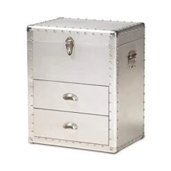 Silver Metal 2-Drawer Accent Storage Chest