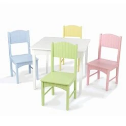 KidKraft Nantucket Kid's Wooden Table & 4 Chairs Set With Wainscoting Detail, Pastel, Gift For Ages 3-8