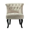 TINA'S HOME Tan Upholstered Velvet Small Chair Tufted Armless Accent Chair With Black Birch Wood Legs