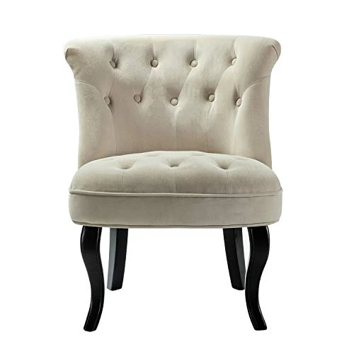 TINA'S HOME Tan Upholstered Velvet Small Chair Tufted Armless Accent Chair With Black Birch Wood Legs