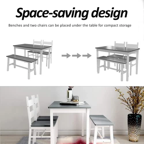 Dining Kitchen Table Set For 4, Solid Wood 4 PC Table And Chair Set, Rectangular Kitchen Table With 2 Chairs And Bench, Modern Farmhouse Dinette Table Set For Kitchen, Dining Room, Easy Assembly 3 Dining Kitchen Table Set For 4, Solid Wood 4 PC Table And Chair Set, Rectangular Kitchen Table With 2 Chairs And Bench, Modern Farmhouse Dinette Table Set For Kitchen, Dining Room, Easy Assembly - Image 3